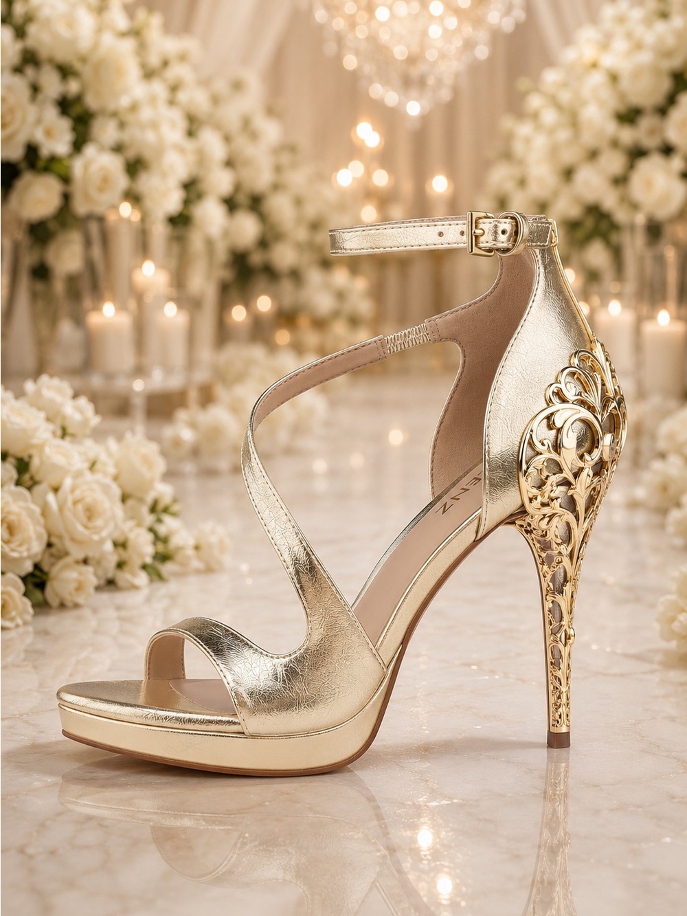 Luxury Gold Bridal Heels | Filigree Stiletto Wedding Sandals | Designer Inspired